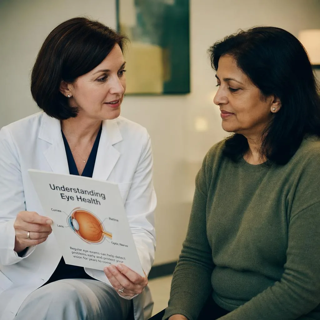 Optometrist examining a patient for glaucoma and eye disease